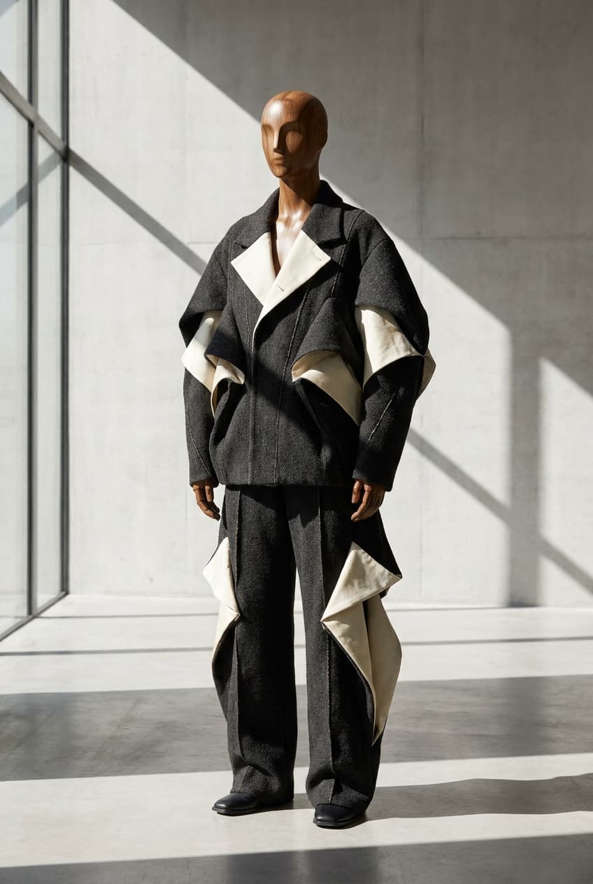 Accepted sculptural fashion editorial generated with Nano Banana Pro